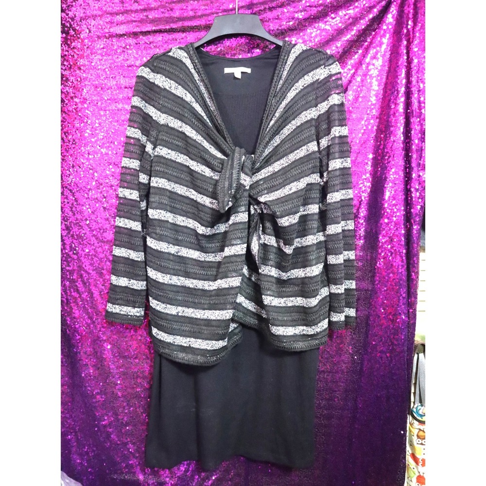 Black Striped Dress 12 Studio One New York Women 2-in-1 Grey Tie Front Corp Goth